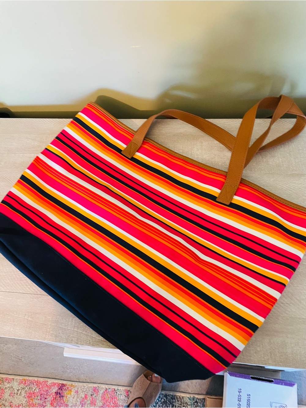 New Thirty-One Pinstripe Punch Print Beach Bag Tote Med/Lrg striped storage